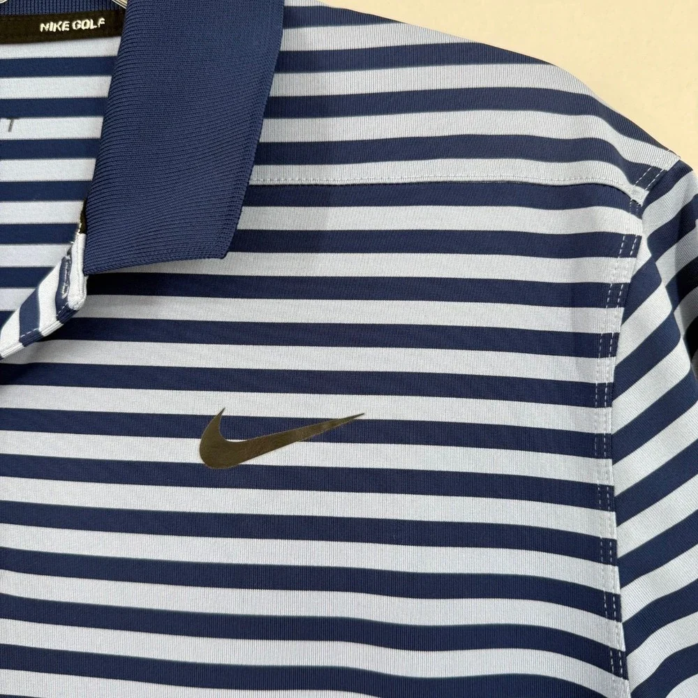 Nike Golf Men's Dri-FIT Striped Polo‎ Shirt M Navy Blue 891239-492 Swoosh Logo